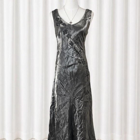 American Vintage Dresses & Skirts - Y2K vintage sage green metallic maxi dress